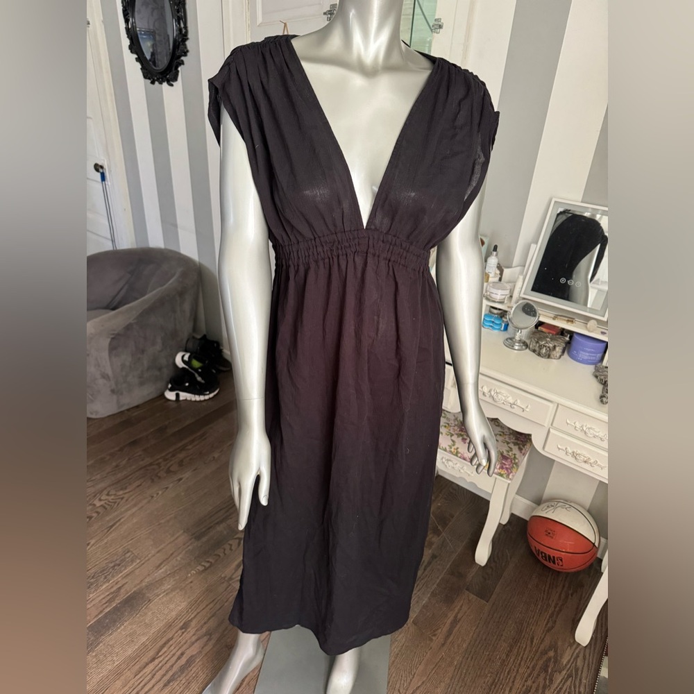 NWT! Kona Sol Cover-Up Dress Womens Tie-Back Elastic Waist Short-Sleeve Black - Picture 5 of 7